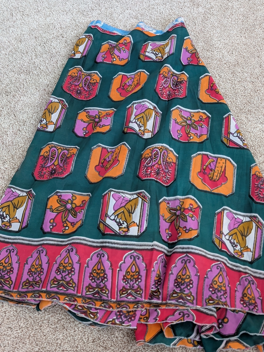 Bohemian Floral Print Maxi Wrap Skirt in Teal, Pink & Orange